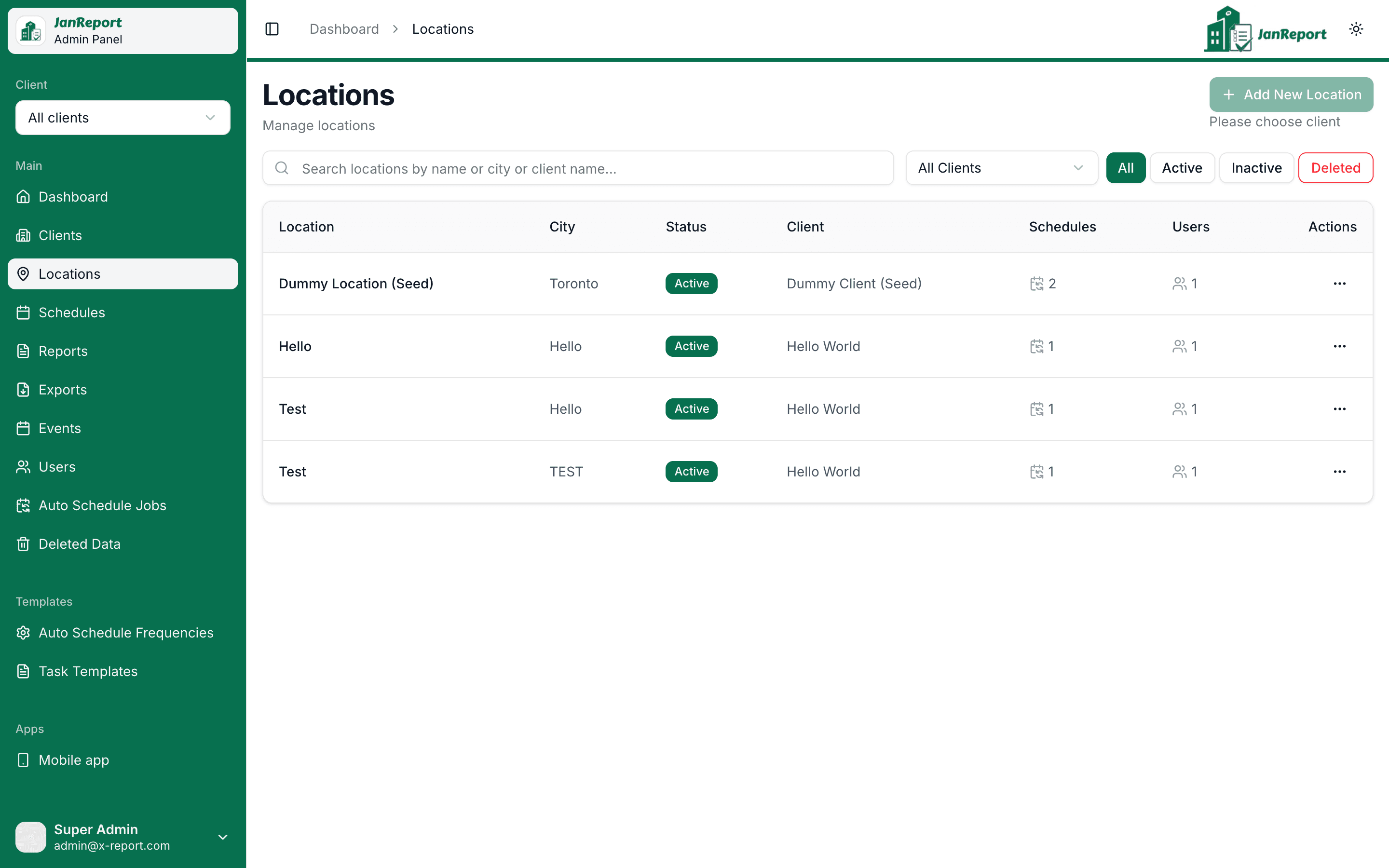 Locations list with geofence editor