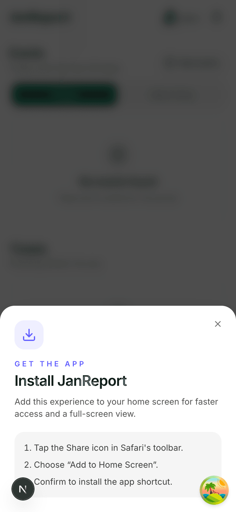 JanReport client portal home screen