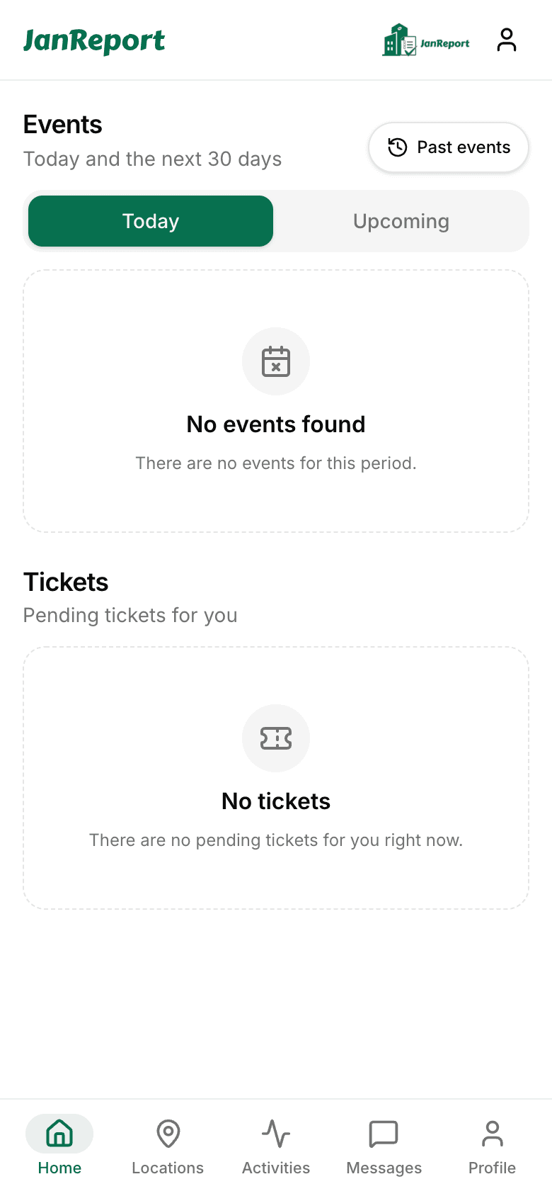 JanReport cleaner app home screen