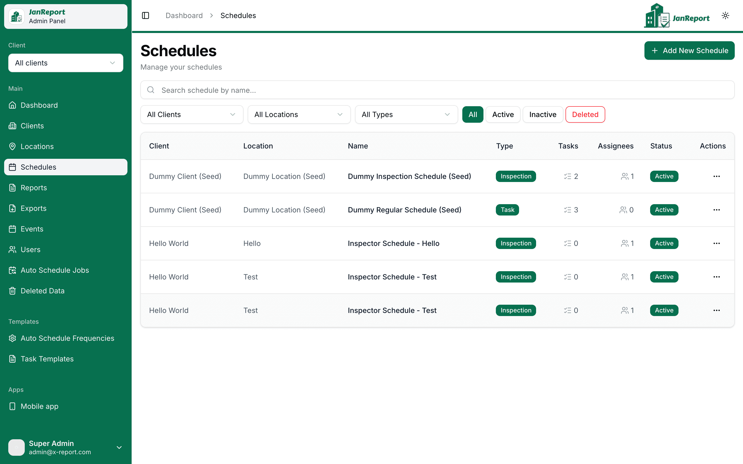 Schedules list